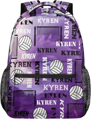 Personalized Volleyball Backpack with Name, Custom Sports Bag Backpack for Men Women, Laptop Daypack for Travel Camping Hiking, Purple