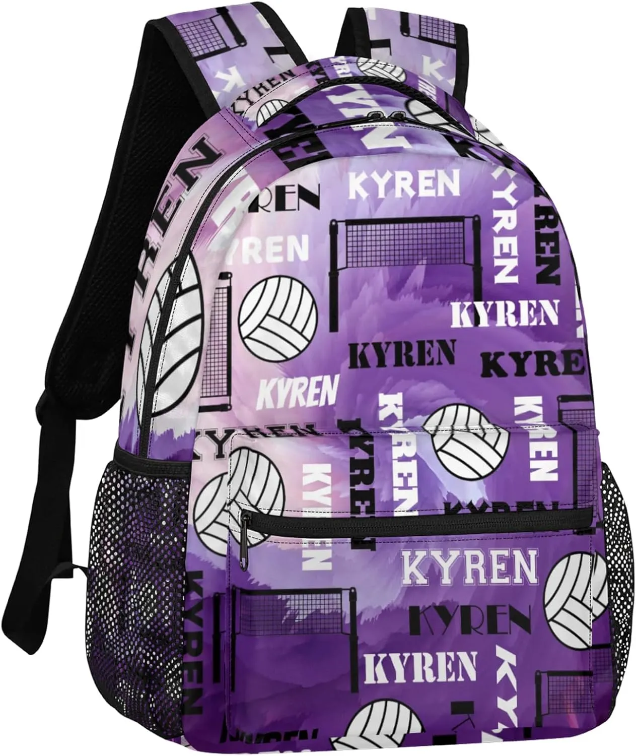 Personalized Volleyball Backpack with Name, Custom Sports Bag Backpack for Men Women, Laptop Daypack for Travel Camping Hiking, Purple