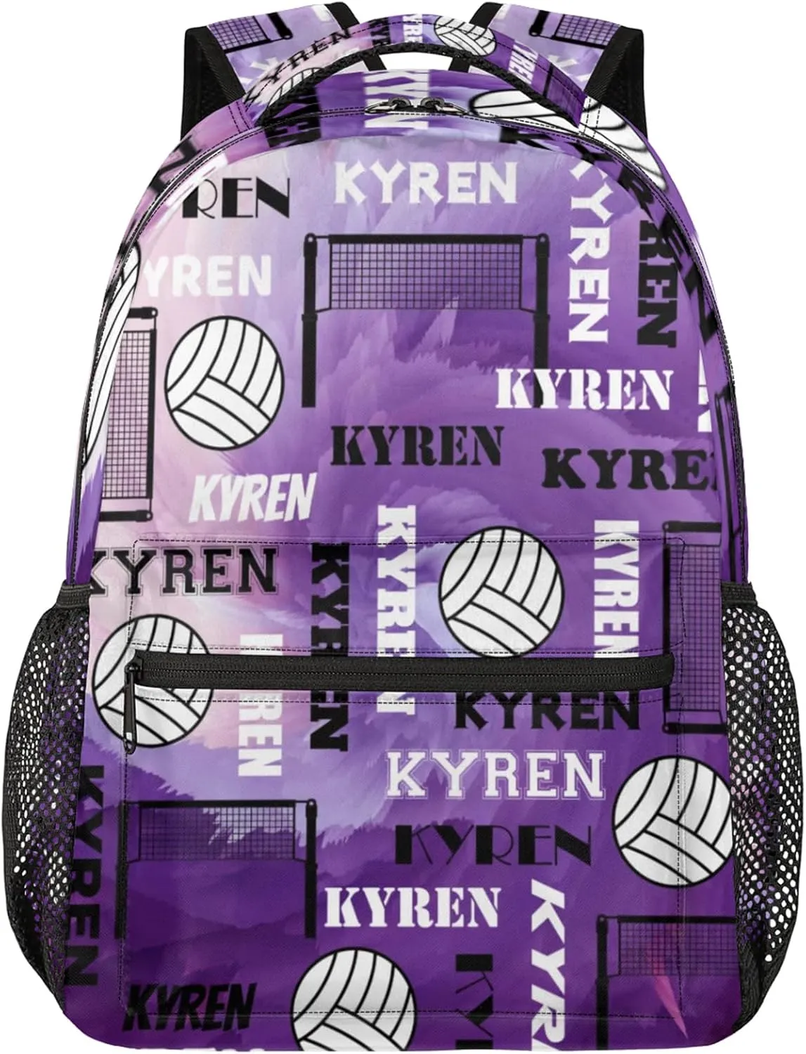 Personalized Volleyball Backpack with Name, Custom Sports Bag Backpack for Men Women, Laptop Daypack for Travel Camping Hiking, Purple
