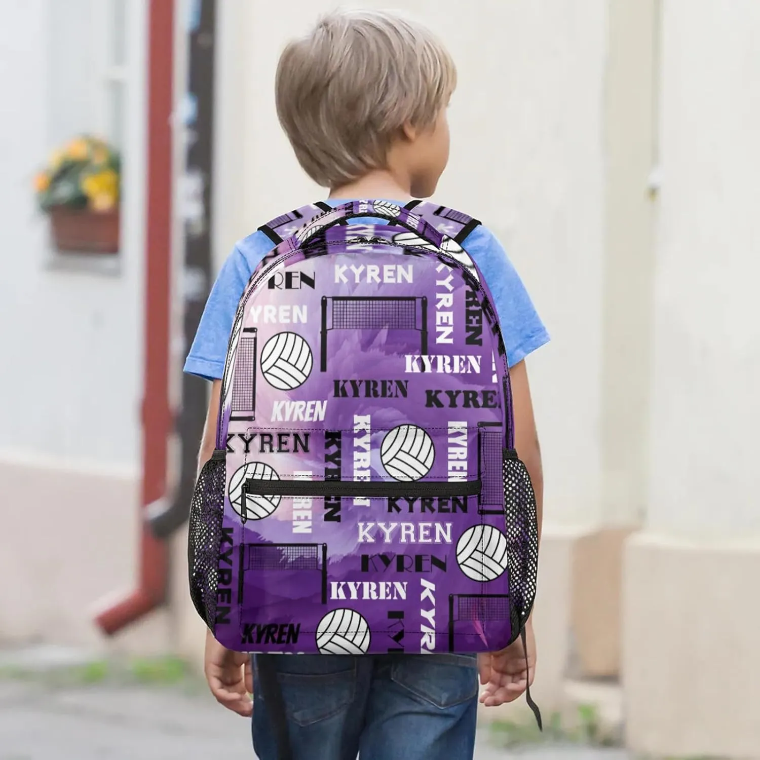 Personalized Volleyball Backpack with Name, Custom Sports Bag Backpack for Men Women, Laptop Daypack for Travel Camping Hiking, Purple