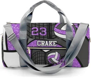 Personalized Volleyball Glitter Purple Duffel Bag,Customized Sport Player Travel Bag for Gifts