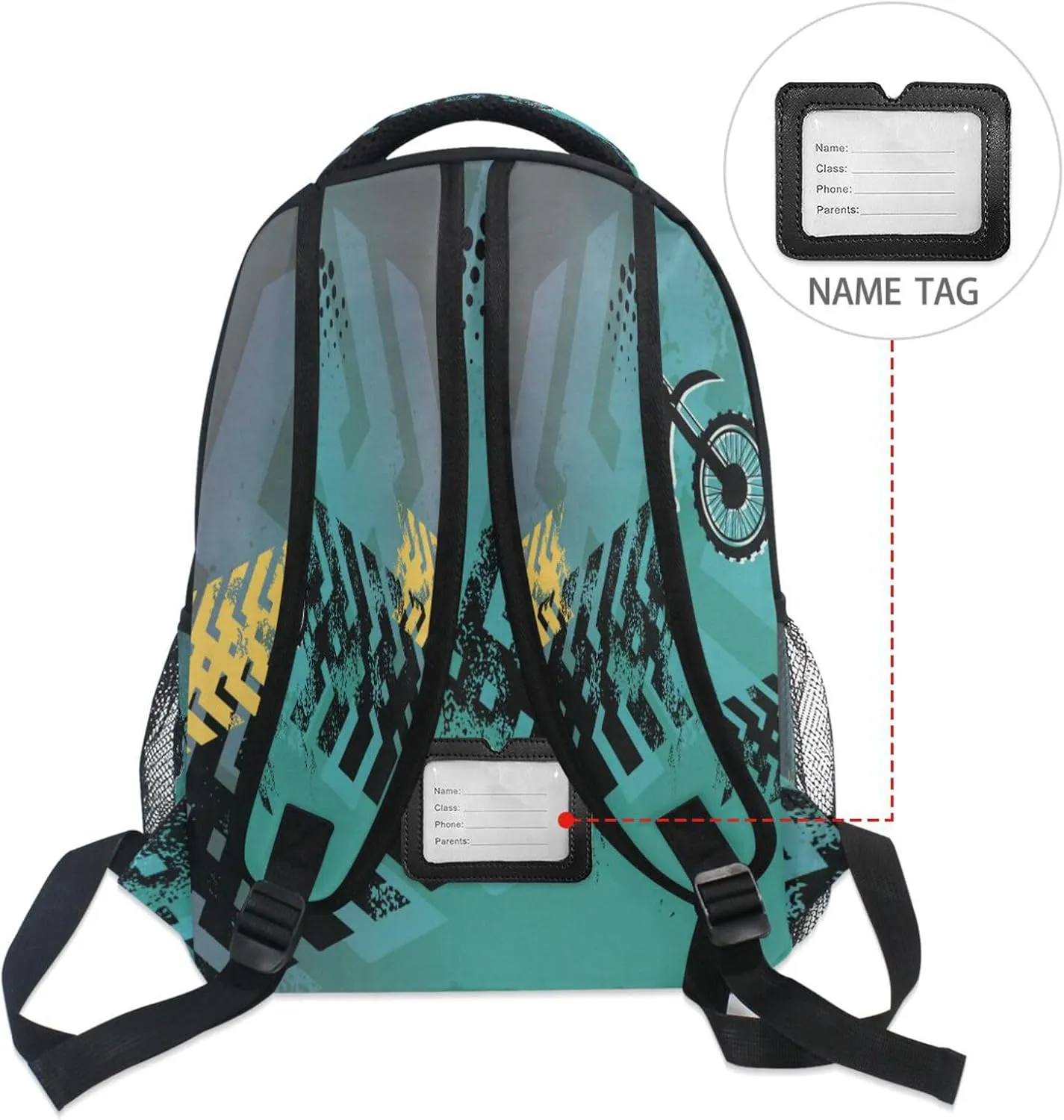 Pfrewn Custom Backpacks Personalized Motorcycle Off -road Bookbag with Name Boys Girls School Backpack 16"