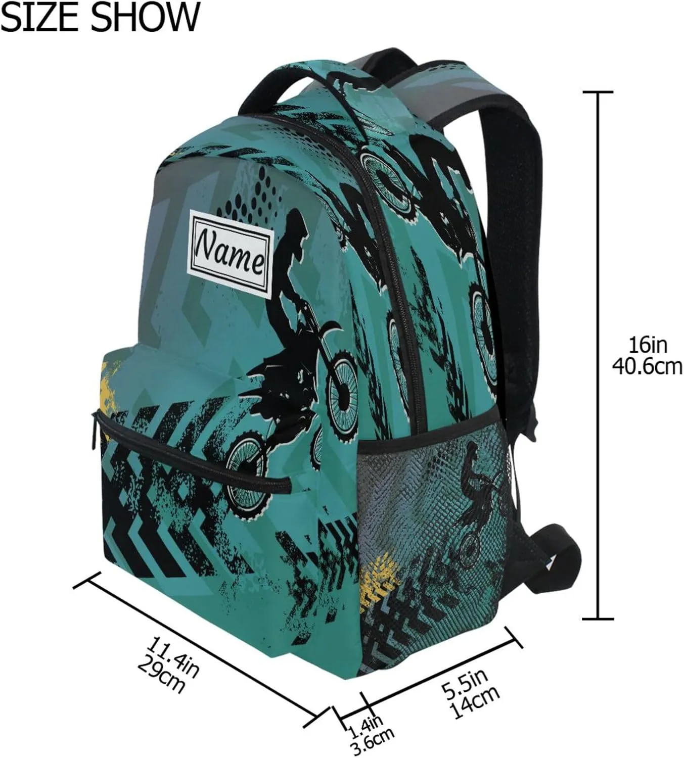 Pfrewn Custom Backpacks Personalized Motorcycle Off -road Bookbag with Name Boys Girls School Backpack 16"