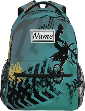 Pfrewn Custom Backpacks Personalized Motorcycle Off -road Bookbag with Name Boys Girls School Backpack 16"