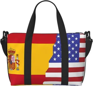 Phayah American Spain Flag Crossbody Travel Bag Overnighter Duffel Bags Carry On Size Ideal For School Or Overnight Travel Bag