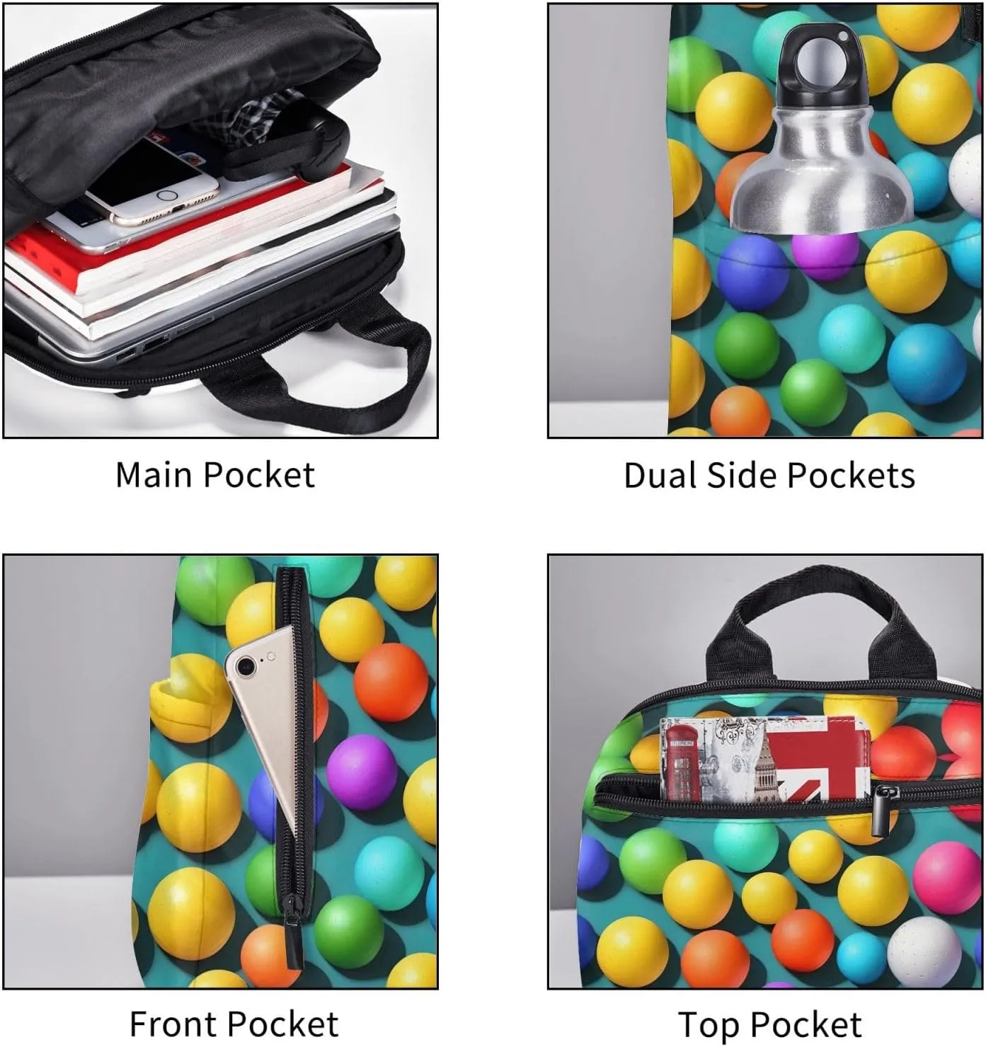 Pickleball Balls Colors print Lightweight Laptop Backpack Travel Daypack Bookbag for Women Men for Travel Work