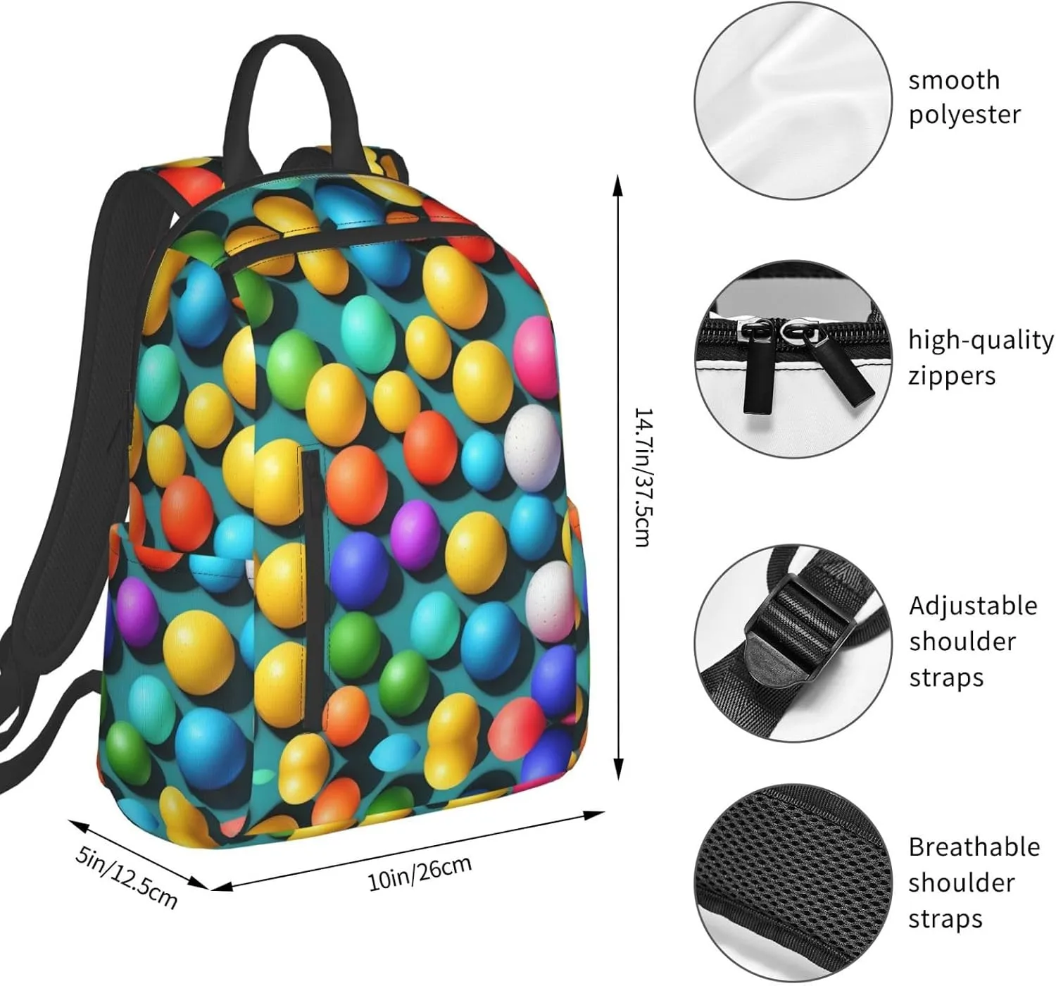 Pickleball Balls Colors print Lightweight Laptop Backpack Travel Daypack Bookbag for Women Men for Travel Work
