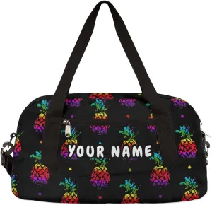 Pineapples Personalized Kids Duffel Bag for Girls Boys, Pineapples Debris Custom Name Dance Bag Overnight Small Duffel Bag Carry On Weekend Sports Travel Bag for School Practice Gymnastics Ballet