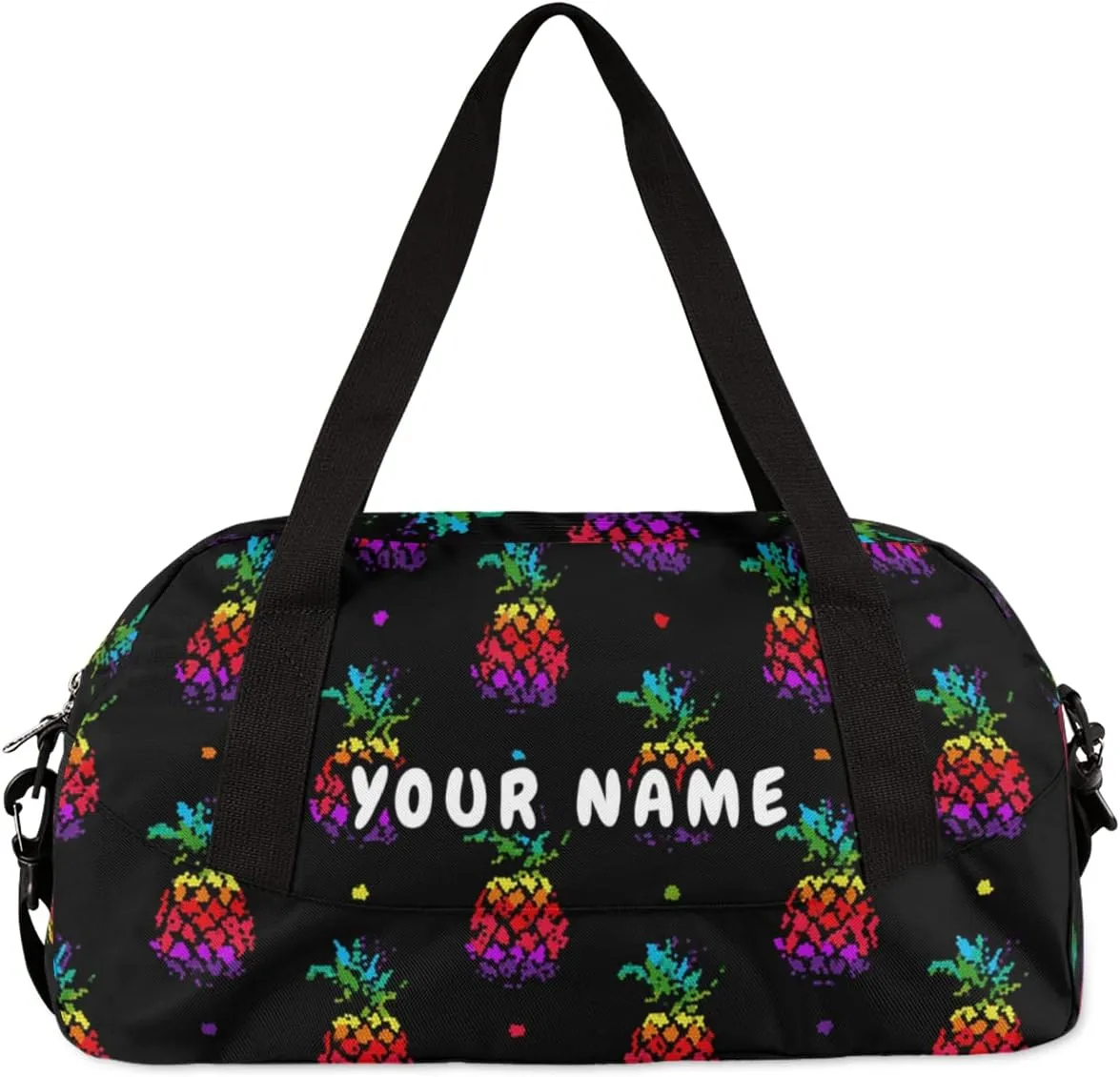 Pineapples Personalized Kids Duffel Bag for Girls Boys, Pineapples Debris Custom Name Dance Bag Overnight Small Duffel Bag Carry On Weekend Sports Travel Bag for School Practice Gymnastics Ballet