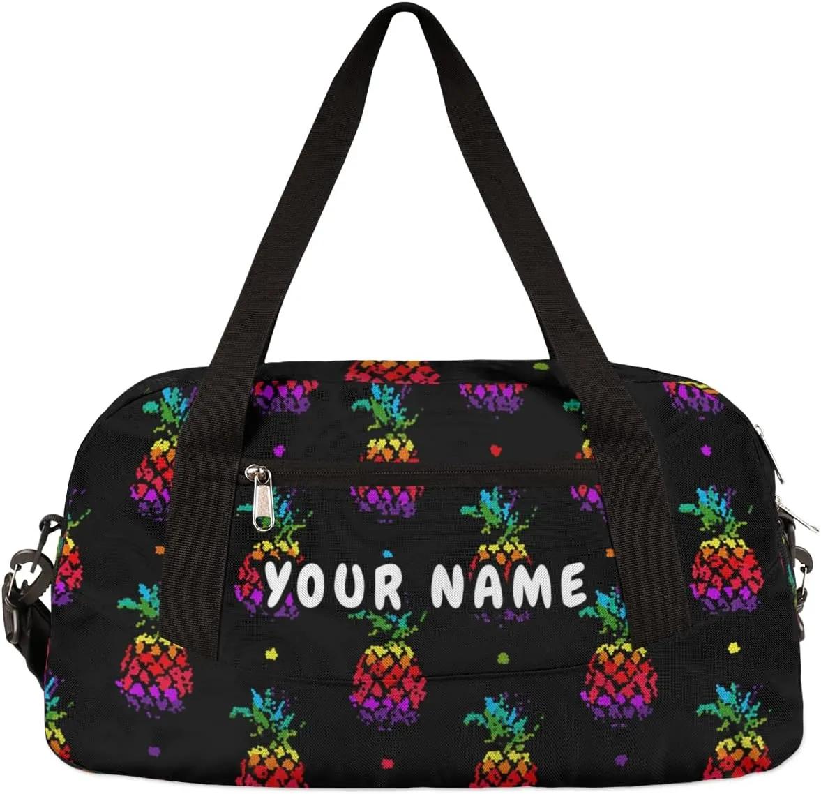 Pineapples Personalized Kids Duffel Bag for Girls Boys, Pineapples Debris Custom Name Dance Bag Overnight Small Duffel Bag Carry On Weekend Sports Travel Bag for School Practice Gymnastics Ballet