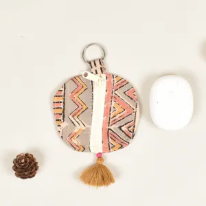Pink kalamkari Round Pouch – Lip Balm / Earbuds Holder