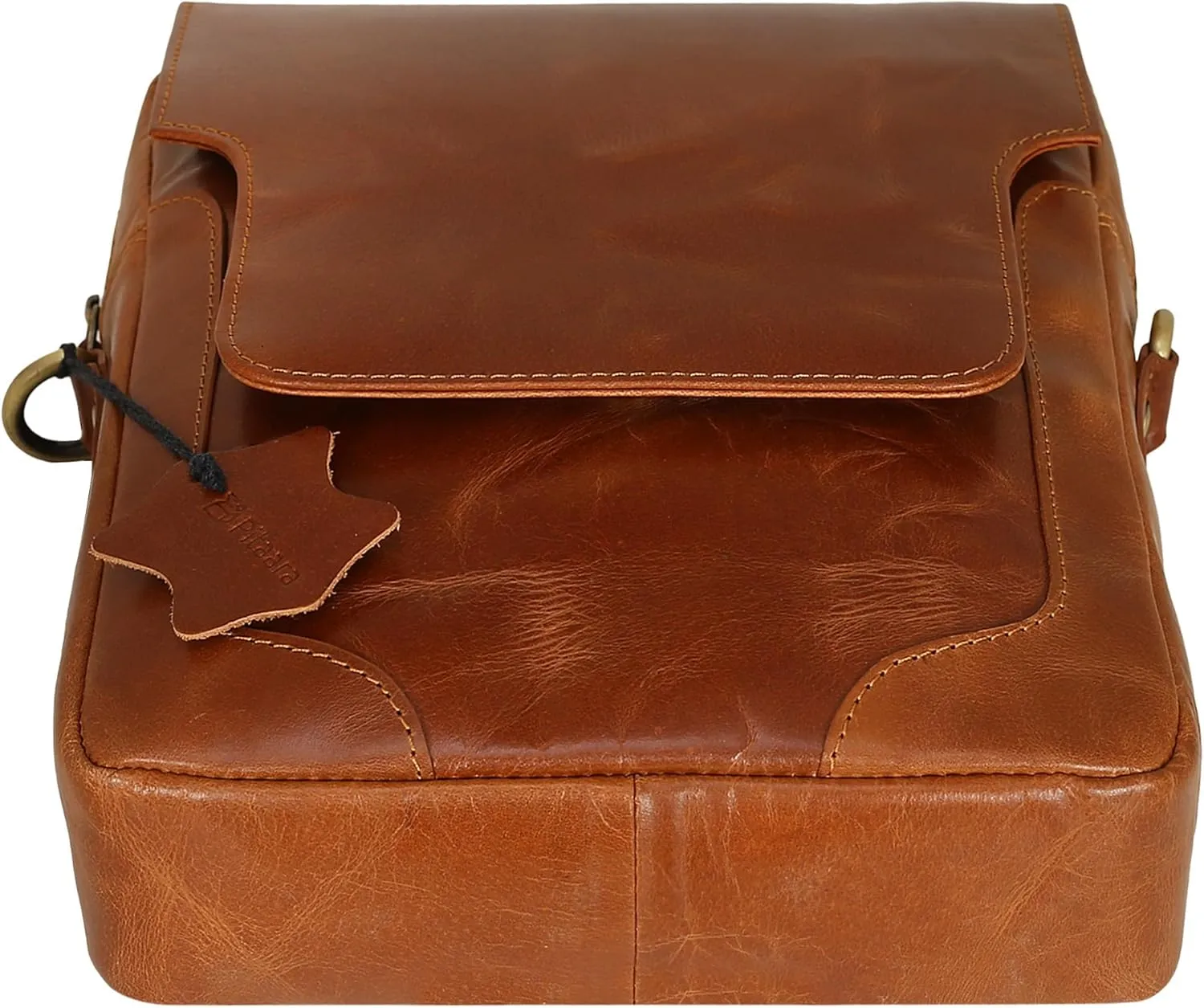 Pitaara Genuine Leather Crossbody Messenger Bag with Front Flap, Unisex, Full Grain Leather Shoulder Travel Bag, Tablet Bag