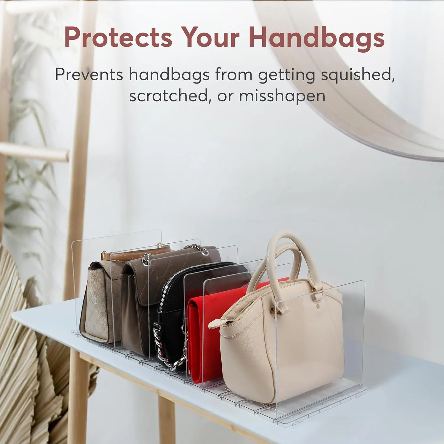 Plastic Purse Organizer Closet - Pack of 2 Handbag Organizer with Adjustable Dividers & Sturdy Base - Purse Storage Organizer for Closet, Space-Saving Handbag Storage Organizer for Shelves