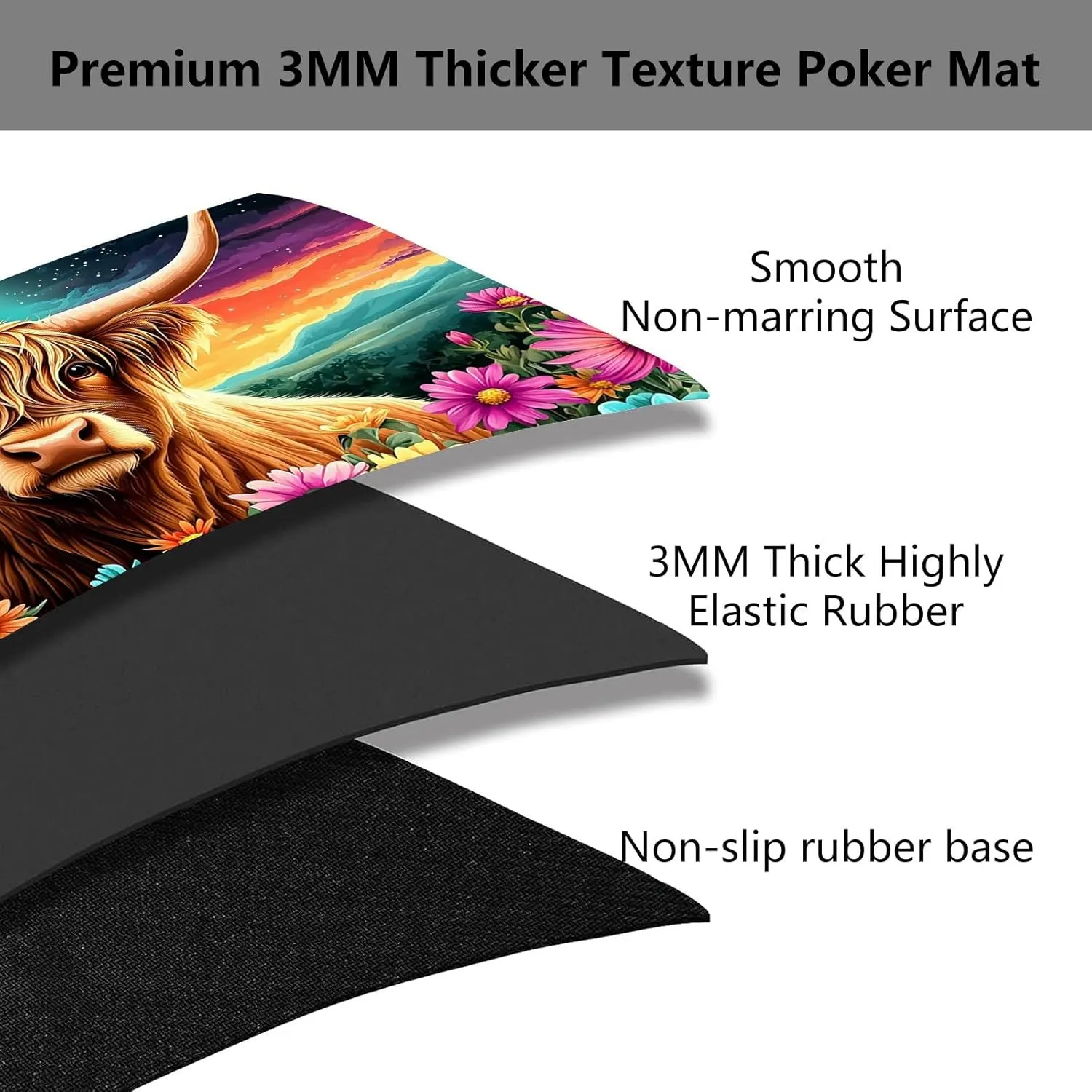 Playmat for MTG, Game Play Mat Card Game Playing 24 x 14 inches Tabletop Magic Play Mats Non-Slip Rubber Base and Stitched Mousepad Desk Mats Playmats for MTG TCG,Cute Highland Cow