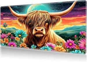 Playmat for MTG, Game Play Mat Card Game Playing 24 x 14 inches Tabletop Magic Play Mats Non-Slip Rubber Base and Stitched Mousepad Desk Mats Playmats for MTG TCG,Cute Highland Cow