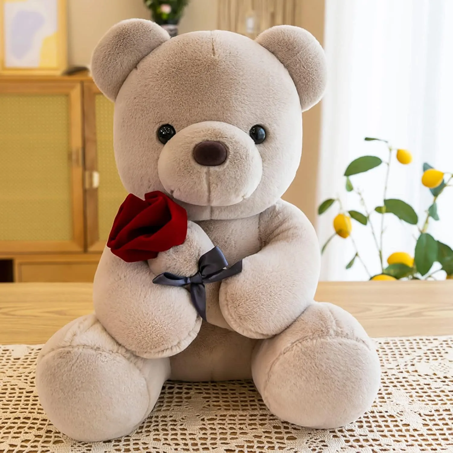 Plush Teddy Bear with Rose Stuffed Animals Toys Dolls Valentine's Day Gifts for Girls Girlfriend Lover 9 Inches (Brown)