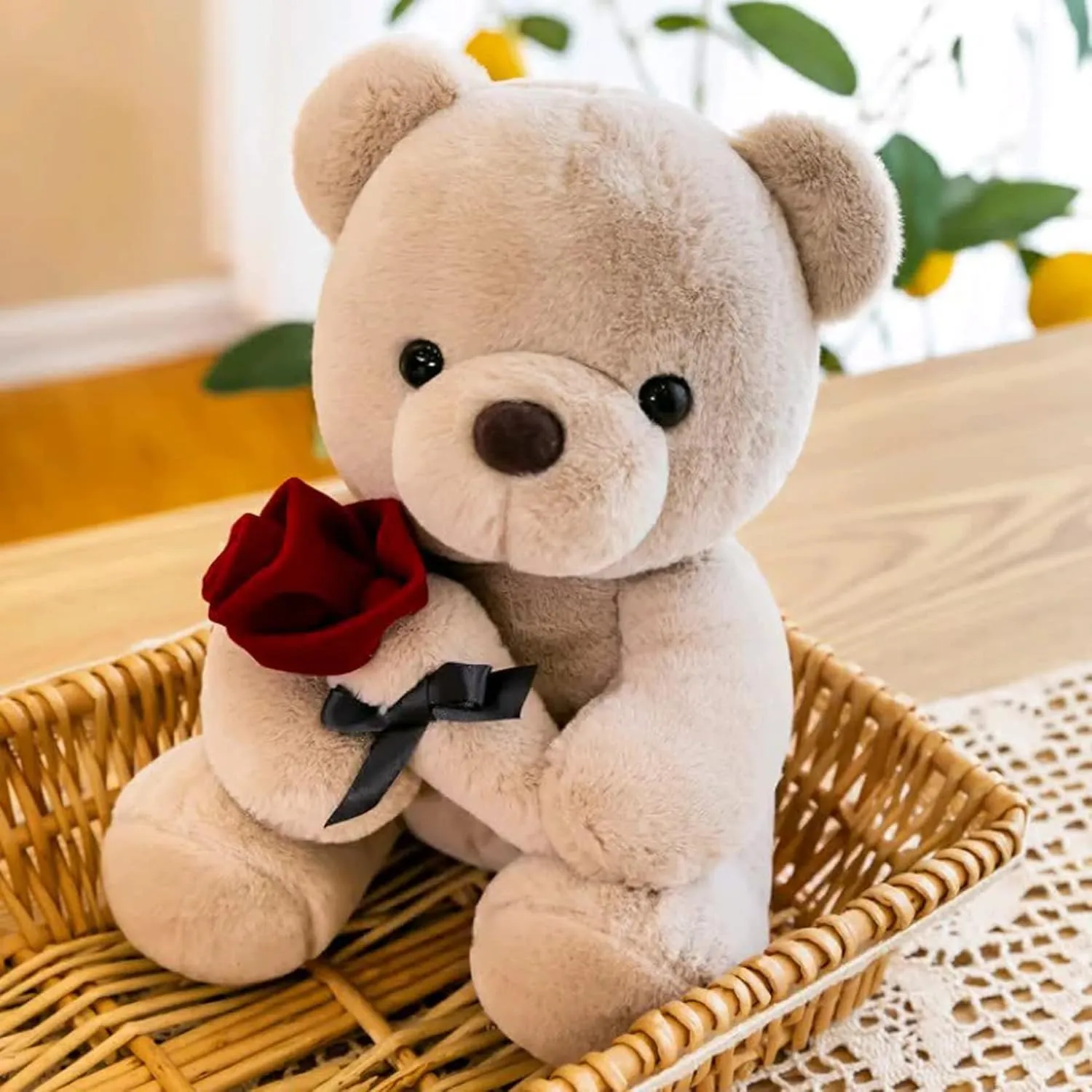Plush Teddy Bear with Rose Stuffed Animals Toys Dolls Valentine's Day Gifts for Girls Girlfriend Lover 9 Inches (Brown)