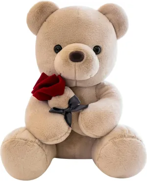 Plush Teddy Bear with Rose Stuffed Animals Toys Dolls Valentine's Day Gifts for Girls Girlfriend Lover 9 Inches (Brown)