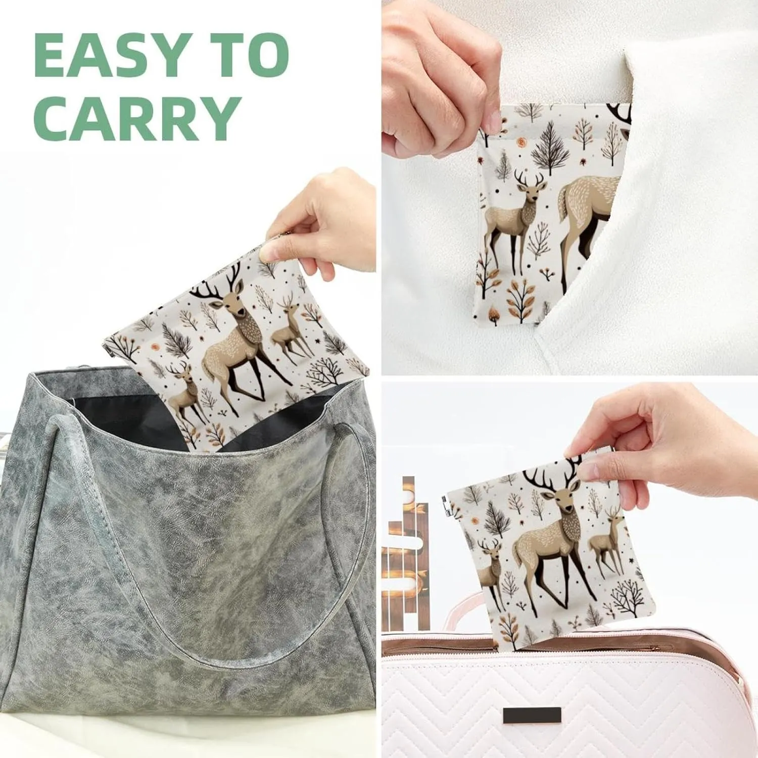 Pocket Cosmetic Bag Squeeze Top, Cute Christmas Elk-69 Waterproof Travel Makeup Bag for Purse, Portable Mini Makeup Pouch No Zipper for Women