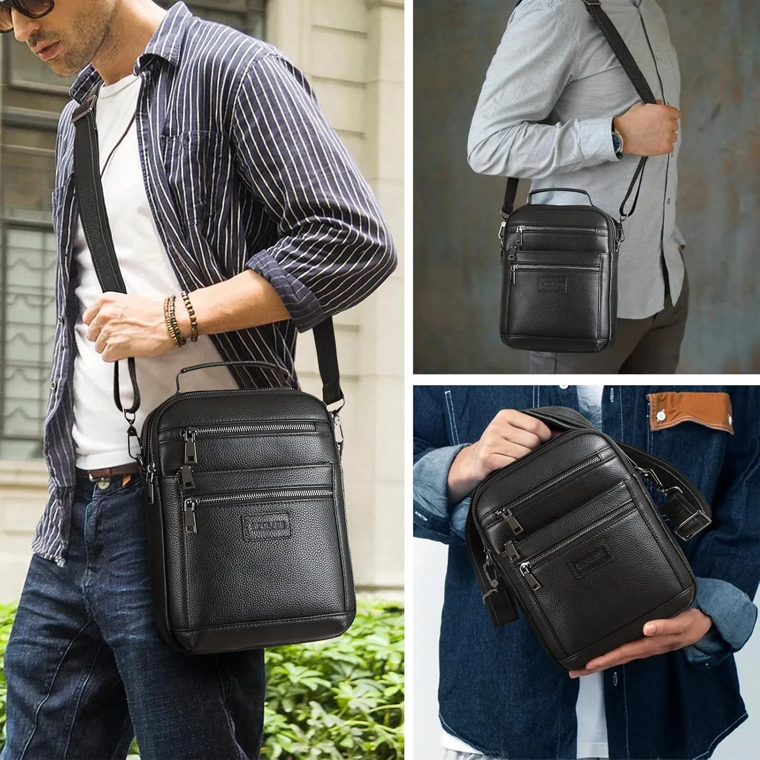 Polare Italian Full Grain Leather Messenger Bag Vintage Chest Shoulder Crossbody Bag Casual Sling Business Handbag for Men