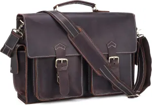 Polare Mens Full Grain Leather Laptop Briefcase Business Messenger Bag Satchel With YKK Metal Zippers