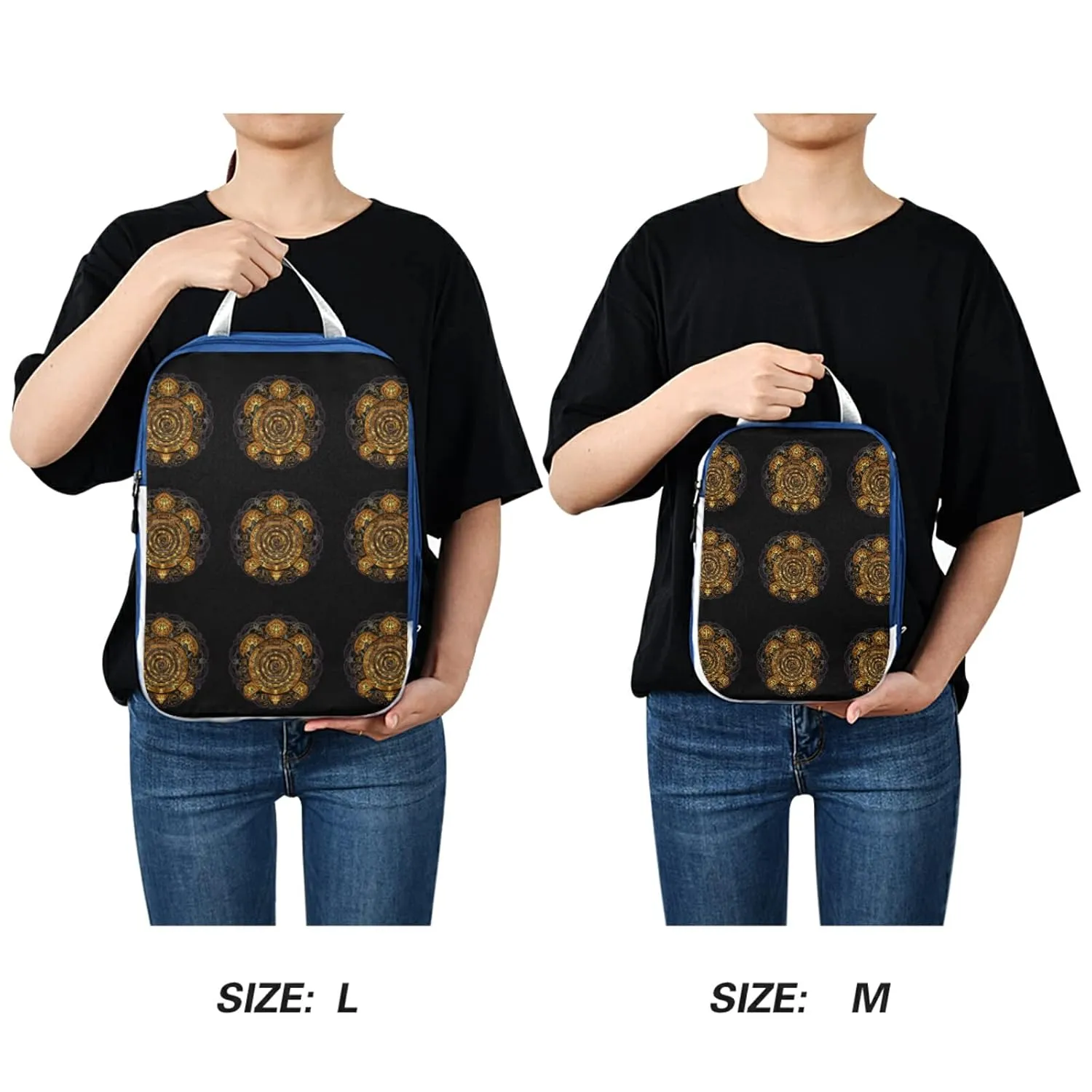 Polynesian Golden Tribal Sea Turtle Tattoo on Black Toned Maori 3 Piece set Cubes Expandable Adjustable Luggage Packing Bags, Ultralight Organizer Accessories Travel Suitcase Compressible Bags