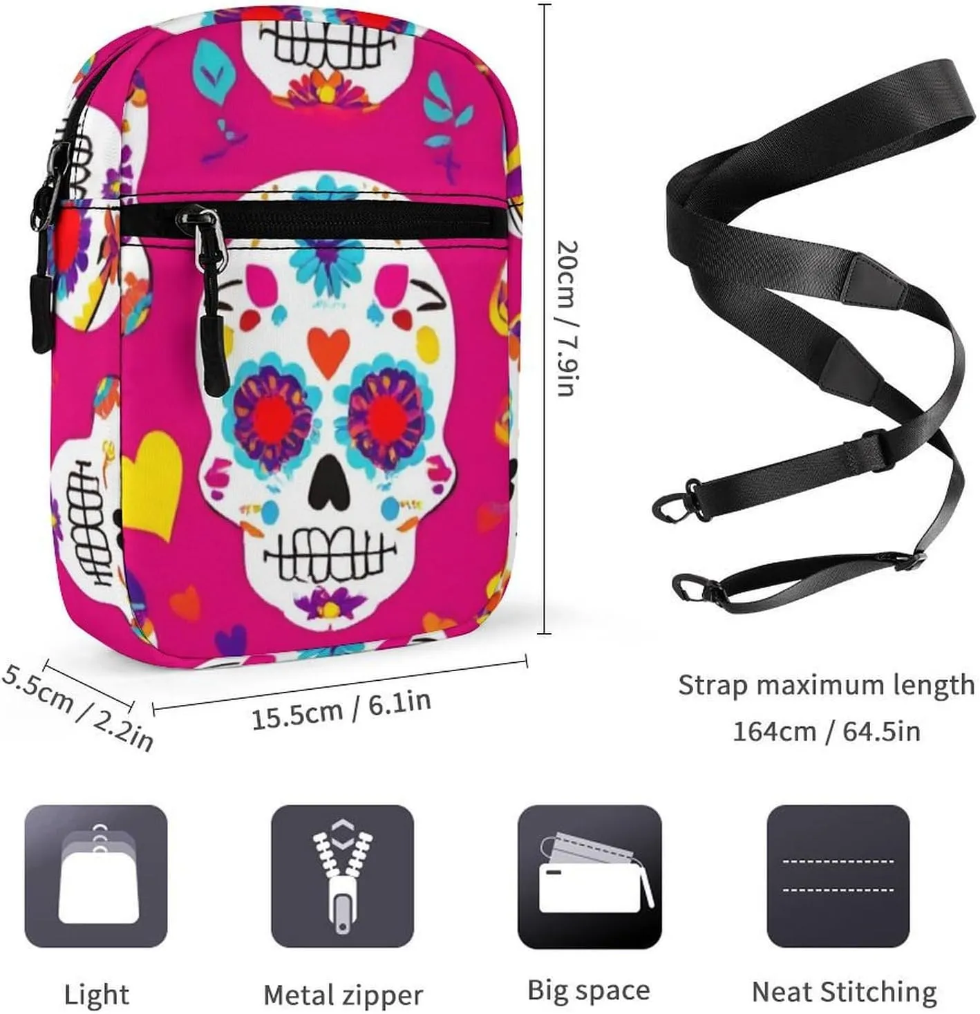 Portable Crossbody Shoulder Bag for Women, Travel Mini Pouch Waterproof Casual Zipper Cell Phone Purse