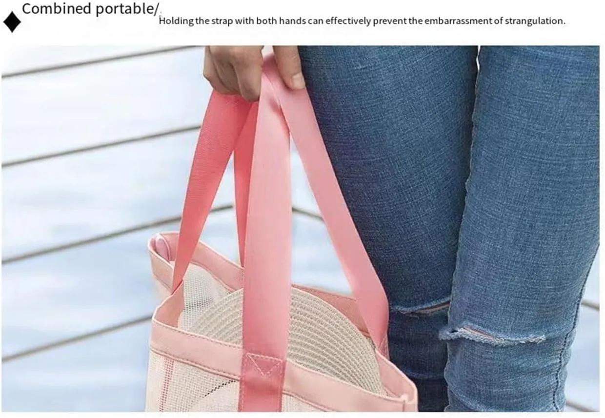 Portable Travel Beach Bag - Handheld Outdoor Swimming Storage Bag with PVC Mesh Design