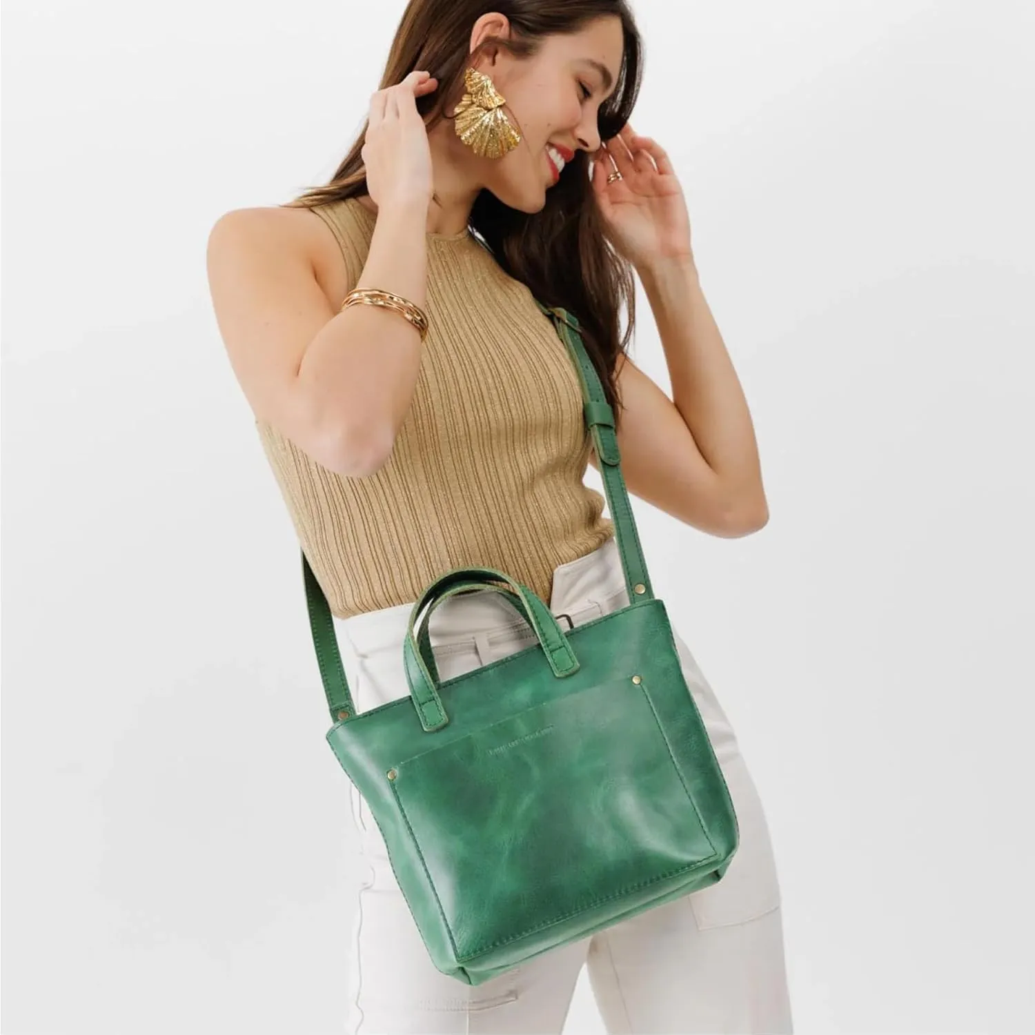 Portland Leather Goods Mini Crossbody Tote Bag for Women – Handmade from the Finest Full-Grain Hides – Adjustable Strap