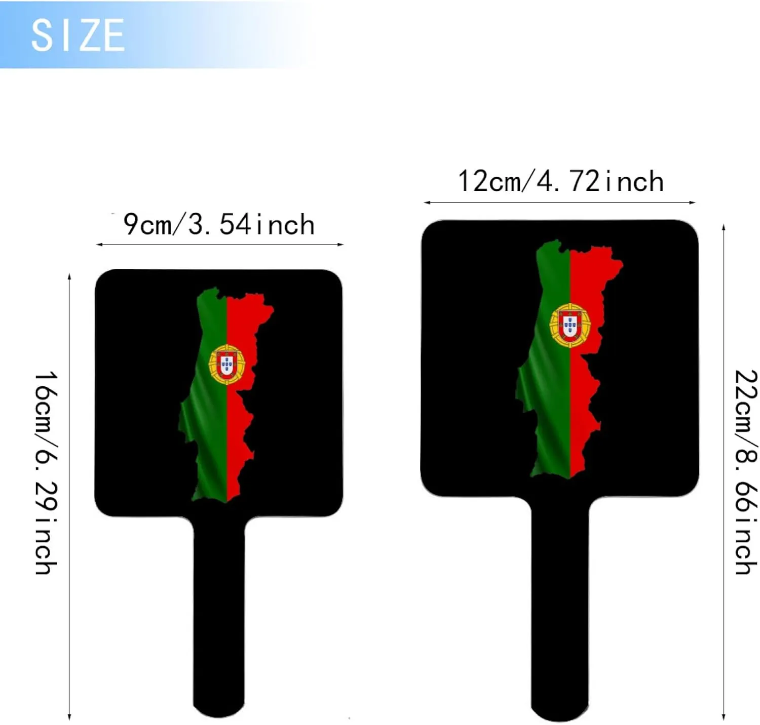 Portugal Map National Flag Hand Mirror - Travel Beauty Makeup Mirror Portable Square with Handle for Women Girls Daily Makeup Black 9×16Cm