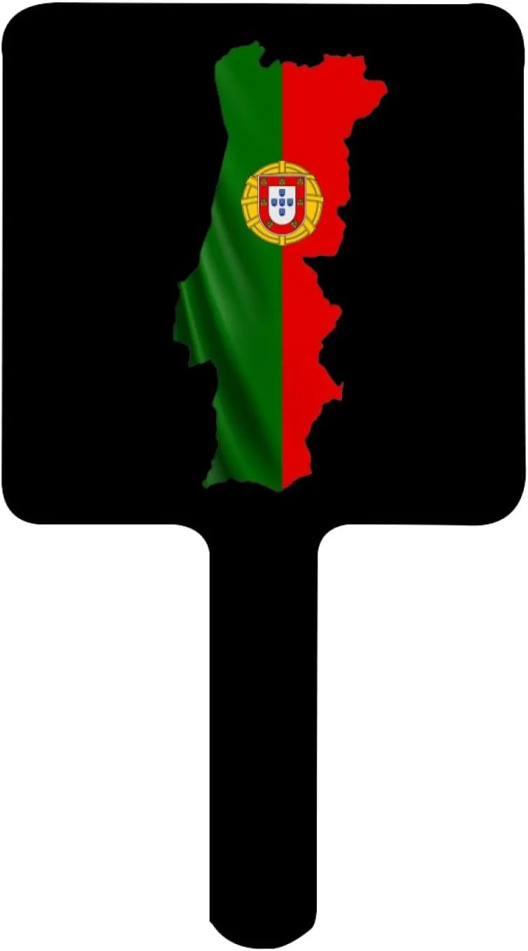 Portugal Map National Flag Hand Mirror - Travel Beauty Makeup Mirror Portable Square with Handle for Women Girls Daily Makeup Black 9×16Cm