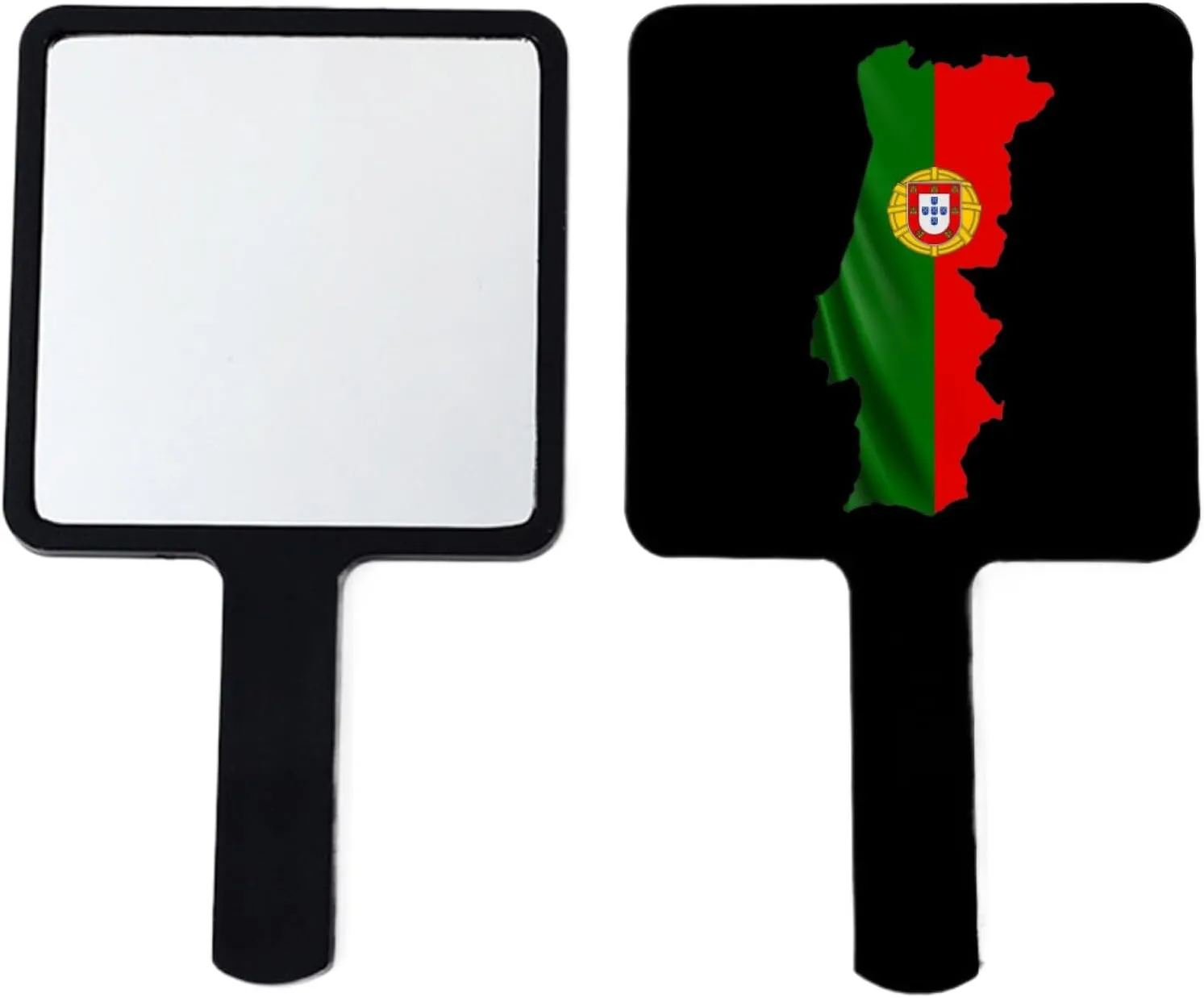 Portugal Map National Flag Hand Mirror - Travel Beauty Makeup Mirror Portable Square with Handle for Women Girls Daily Makeup Black 9×16Cm