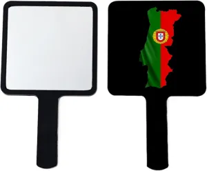Portugal Map National Flag Hand Mirror - Travel Beauty Makeup Mirror Portable Square with Handle for Women Girls Daily Makeup Black 9×16Cm