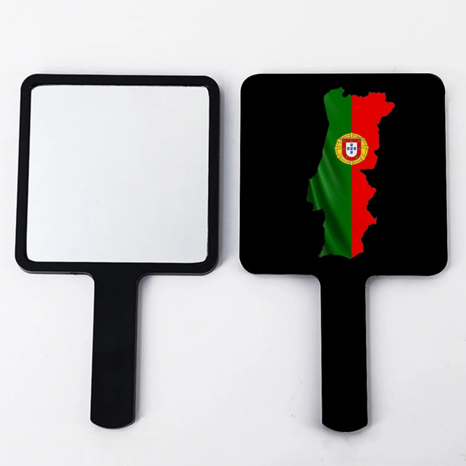 Portugal Map National Flag Hand Mirror - Travel Beauty Makeup Mirror Portable Square with Handle for Women Girls Daily Makeup Black 9×16Cm