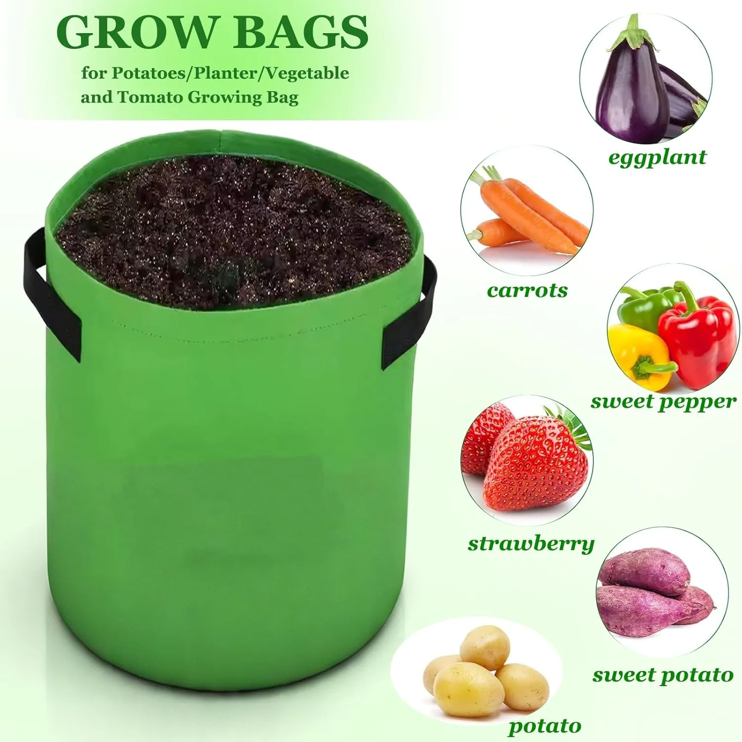 Potato Grow Bags with Access Flap, 2-Pack Garden Planter Bags, 10 Gallon Vegetable Growing Containers, Green