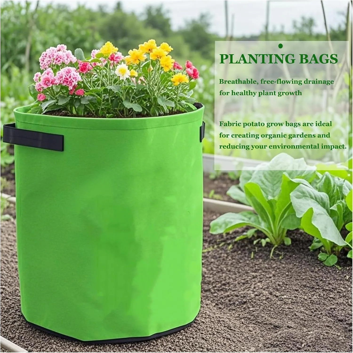 Potato Grow Bags with Access Flap, 2-Pack Garden Planter Bags, 10 Gallon Vegetable Growing Containers, Green