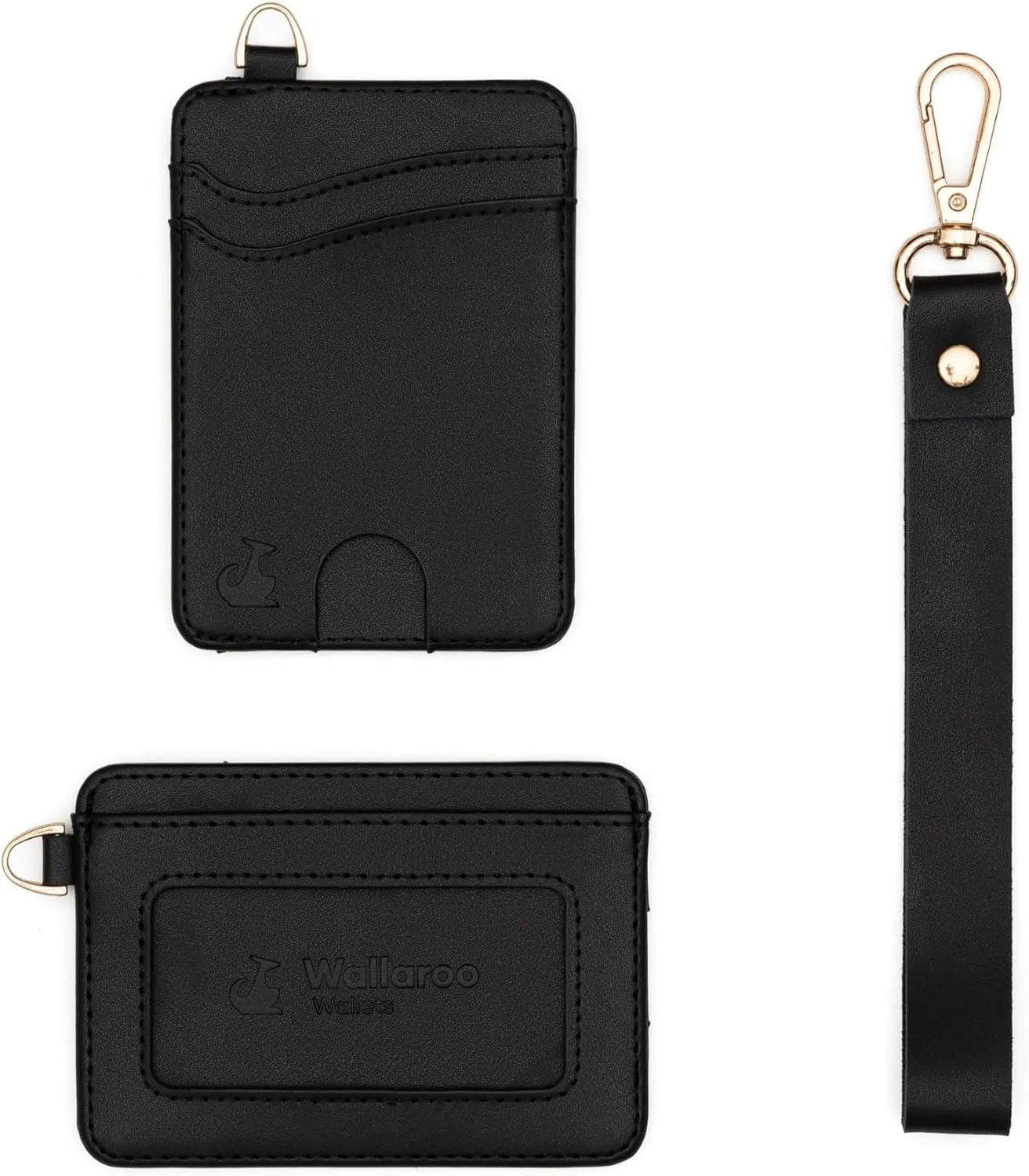 Premium Leather Women's Wristlet Wallet Slim Card Holder for Credit Cards, ID, and Cash - Minimalist Slim Style with Non-Slip Lining and Wrist Strap (Black)