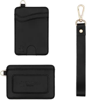 Premium Leather Women's Wristlet Wallet Slim Card Holder for Credit Cards, ID, and Cash - Minimalist Slim Style with Non-Slip Lining and Wrist Strap (Black)