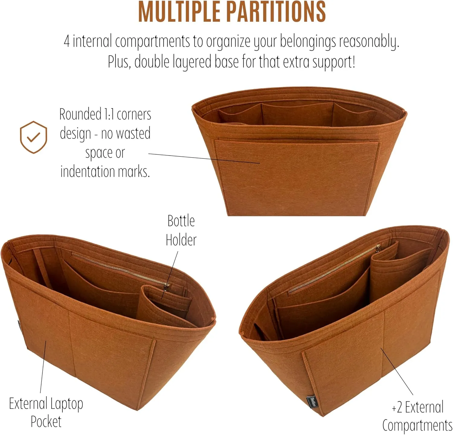 Premium Purse Organizer compatible with Lv Travel Bag Organizer Insert - Handmade Bag Organizer 2mm Thick, Perfect fit for Travel Tote (Brown, For Travel Bag)