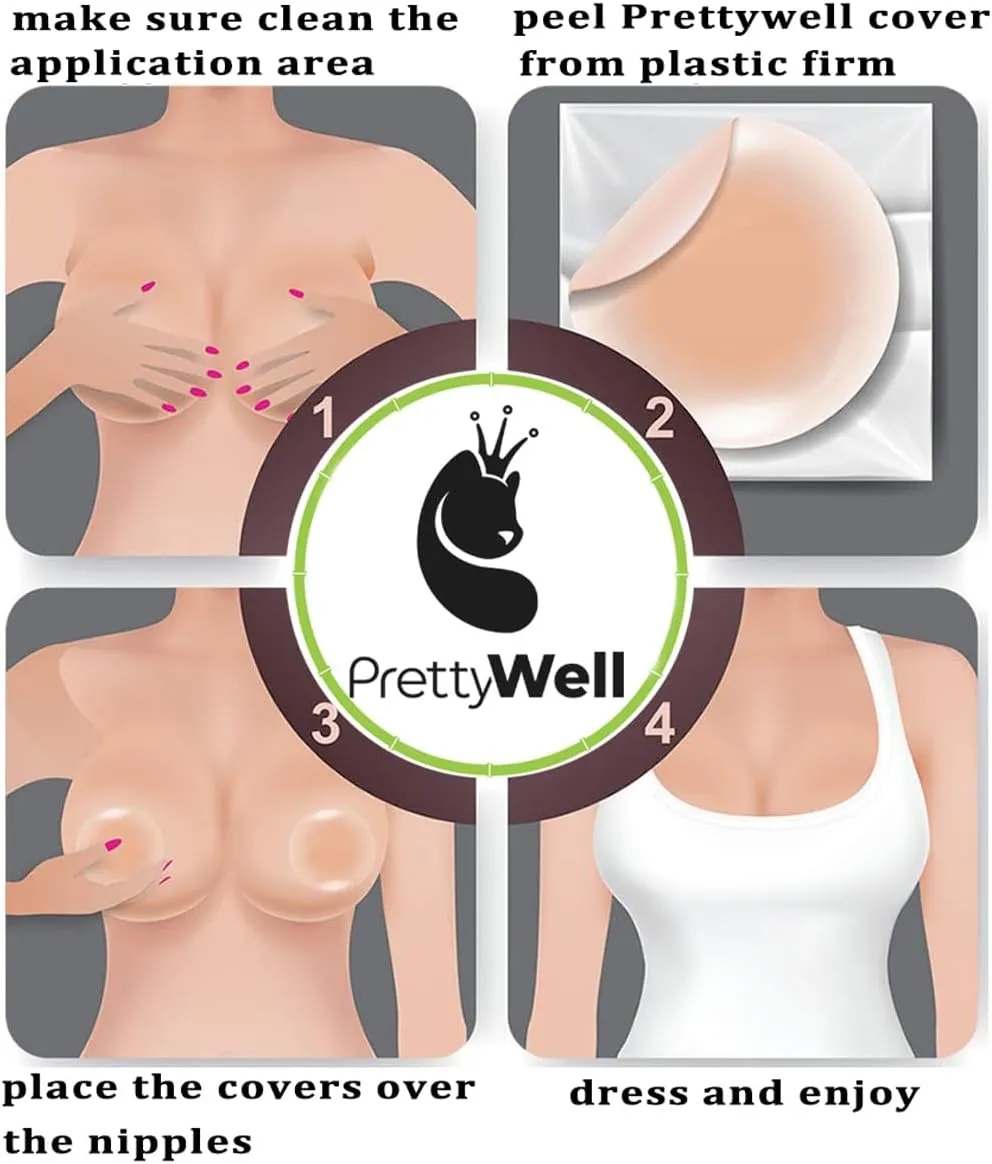 PRETTYWELL Nipple Covers for Women,Waterproof Nipple Pasties Reusable,Ultra Thin Adhesive Silicone Nipple Cover Petals