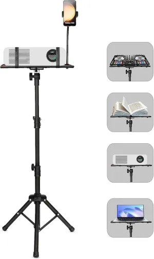 Projector Tripod Stand - Lectern Podium Stand with Elastic Belts & Fixed Sponge pads to Protect Device, Portable Music Stand DJ Racks From 23.6" to 45.3" Perfect for Movies Office Home
