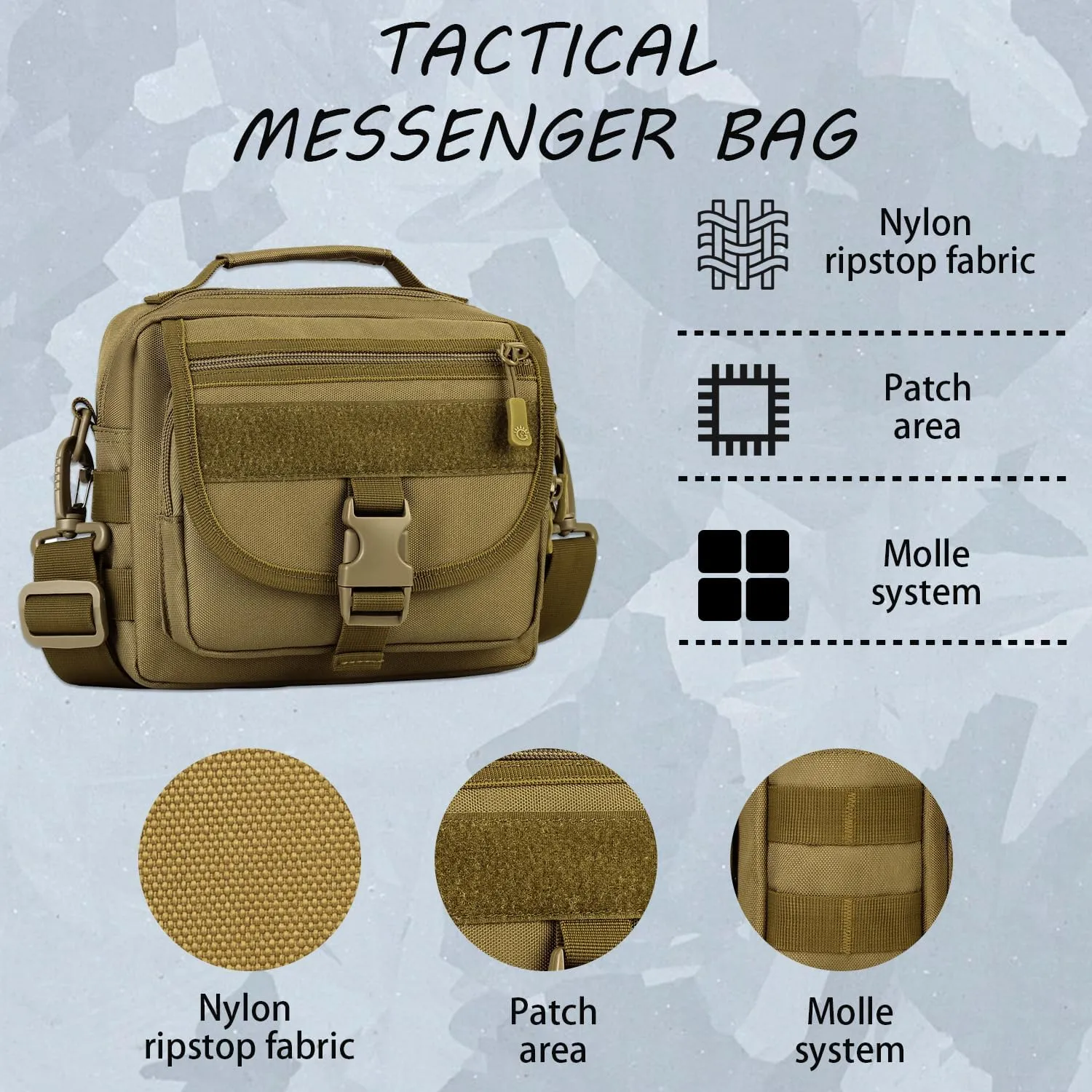 Protector Plus Tactical Messenger Bag Men Small Military MOLLE Crossbody Pack (Patch Included)