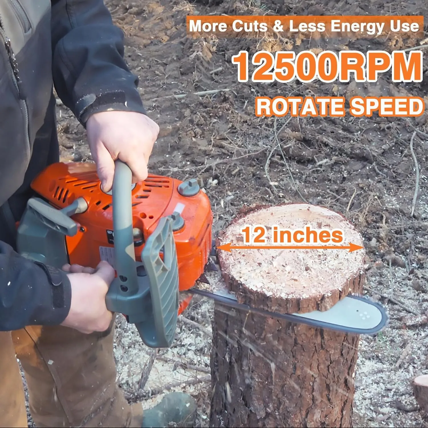 PROYAMA 26CC 2-Cycle Top Handle Gas Powered Chainsaw 12 Inch Petrol Handheld Cordless Chain Saw for Tree Wood Cutting with 2 chains(12inch)