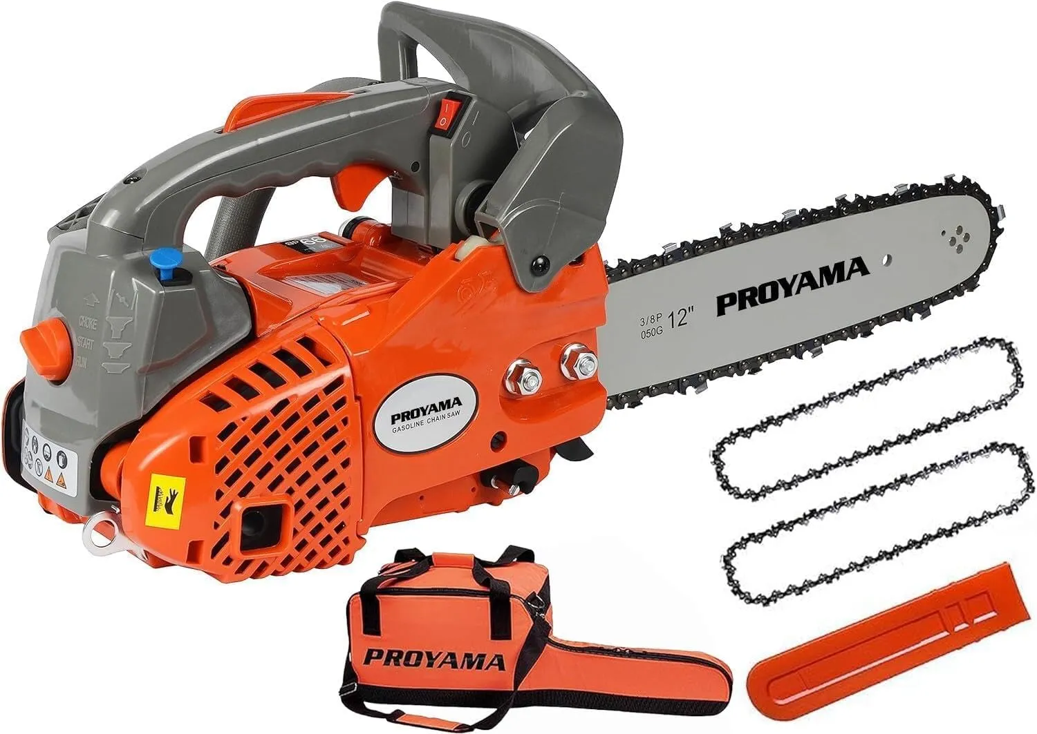 PROYAMA 26CC 2-Cycle Top Handle Gas Powered Chainsaw 12 Inch Petrol Handheld Cordless Chain Saw for Tree Wood Cutting with 2 chains(12inch)