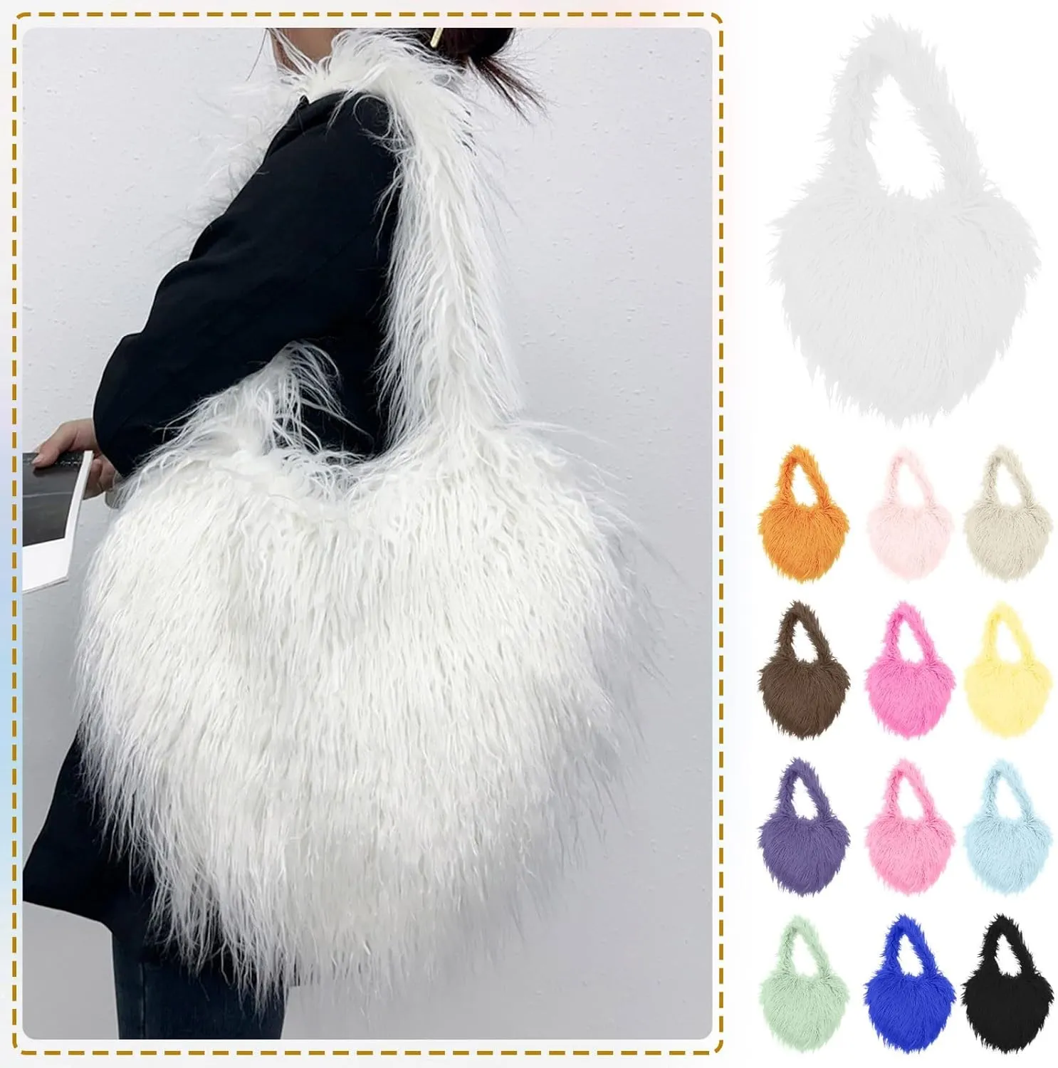 Puffer Tote Bag For Women Velvet Cross Body Bags Winter Cartoon Shoulder Handbags For Girls Outdoor