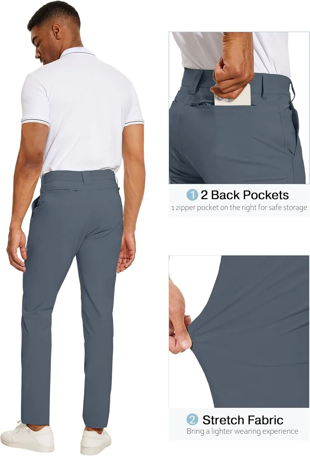 PULI Golf Pants Men Stretch Slim Fit Lightweight Waterproof Dress Casual Hiking Work Pants with Pockets