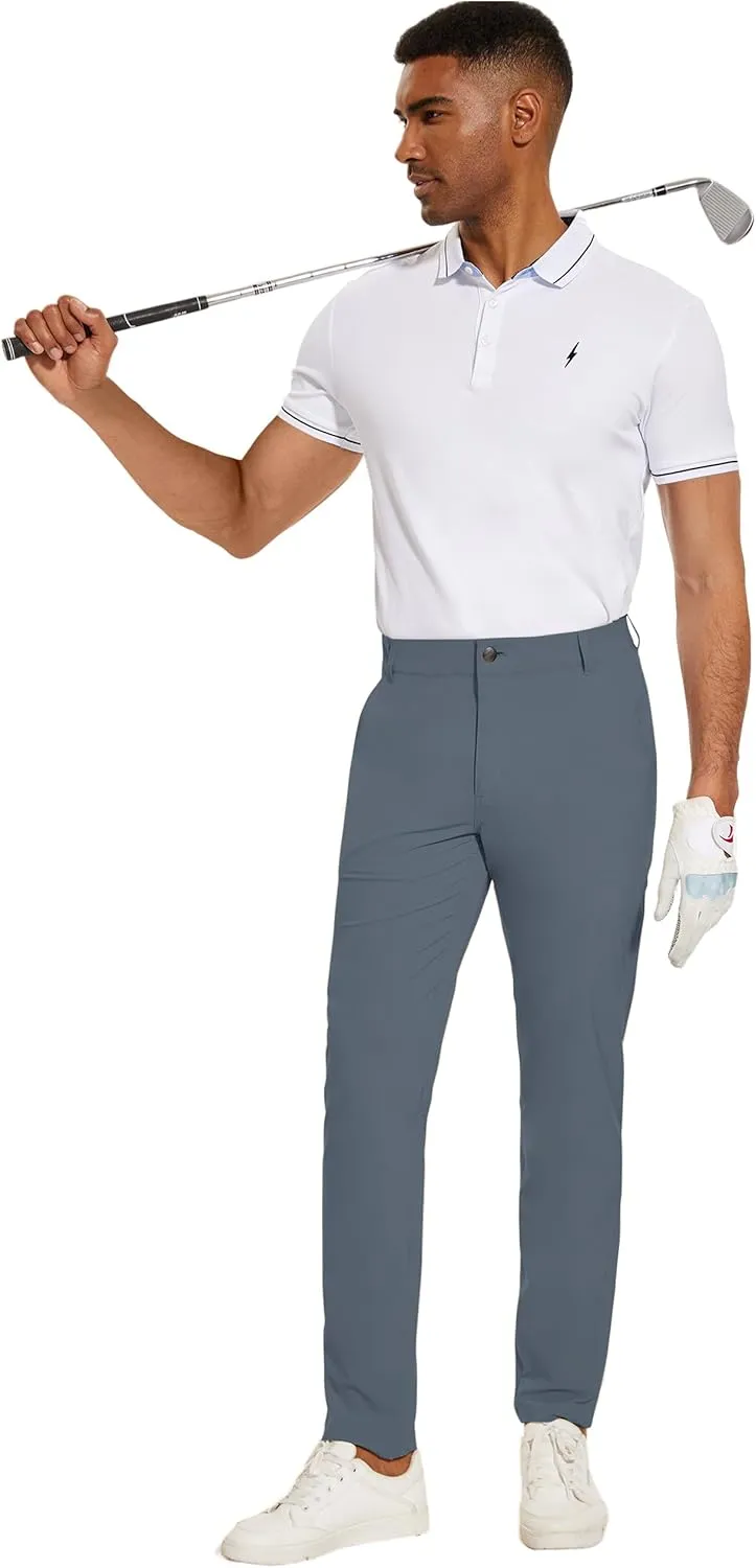 PULI Golf Pants Men Stretch Slim Fit Lightweight Waterproof Dress Casual Hiking Work Pants with Pockets