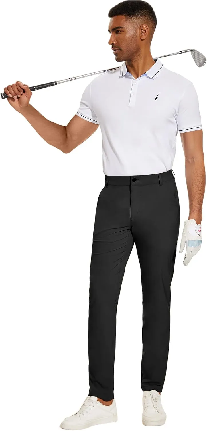 PULI Golf Pants Men Stretch Slim Fit Lightweight Waterproof Dress Casual Hiking Work Pants with Pockets