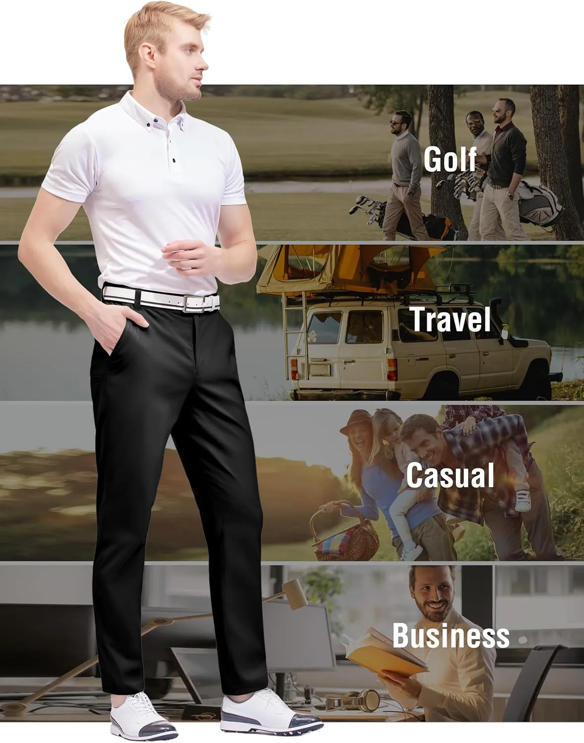 PULI Golf Pants Men Stretch Slim Fit Lightweight Waterproof Dress Casual Hiking Work Pants with Pockets