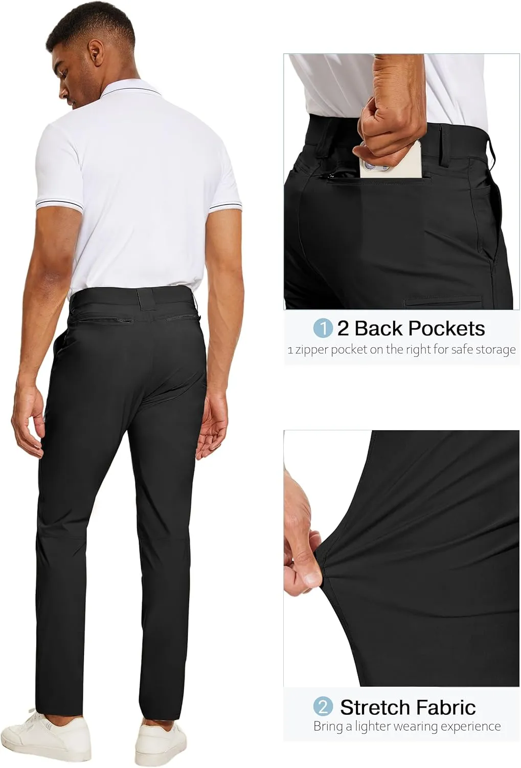 PULI Golf Pants Men Stretch Slim Fit Lightweight Waterproof Dress Casual Hiking Work Pants with Pockets